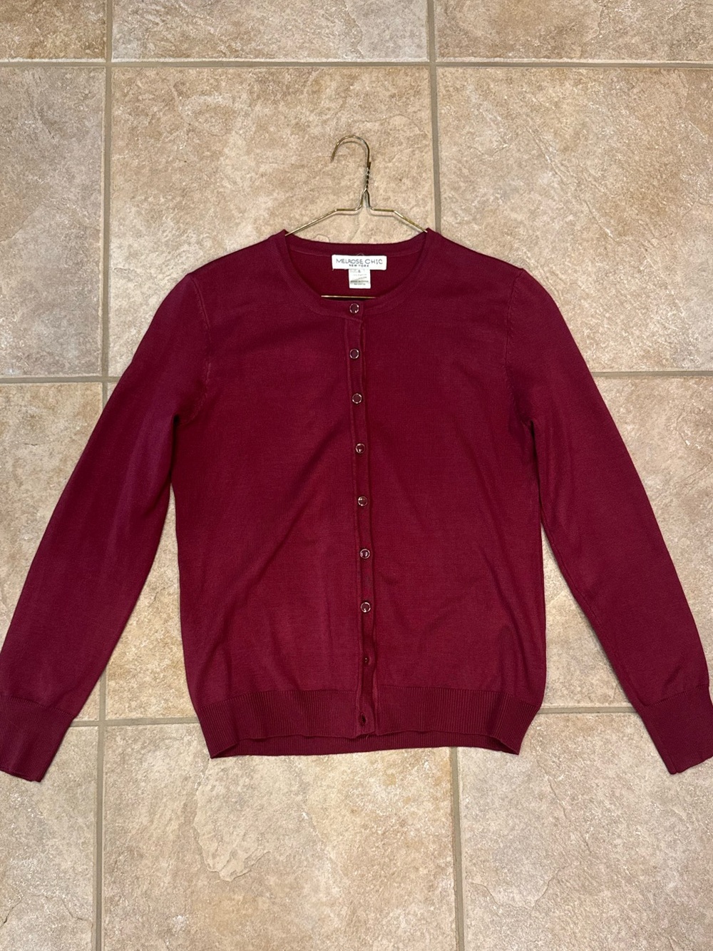 Melrose Chic Women's Burgundy Button-Front Cardigan